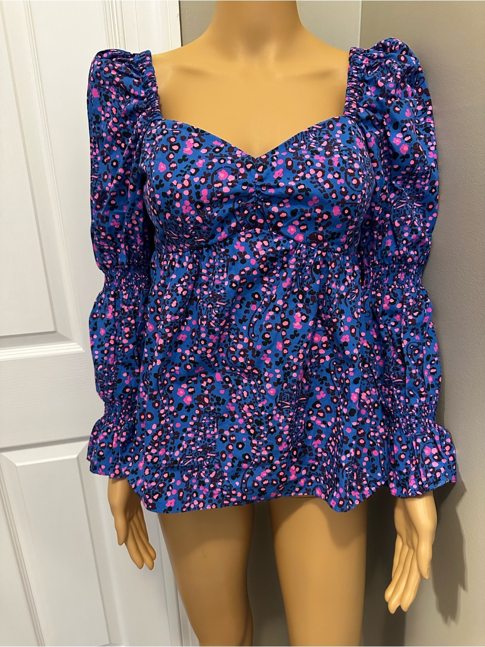Lilly Pulitzer Blue & Pink Sweetheart Puff-Sleeve Blouse